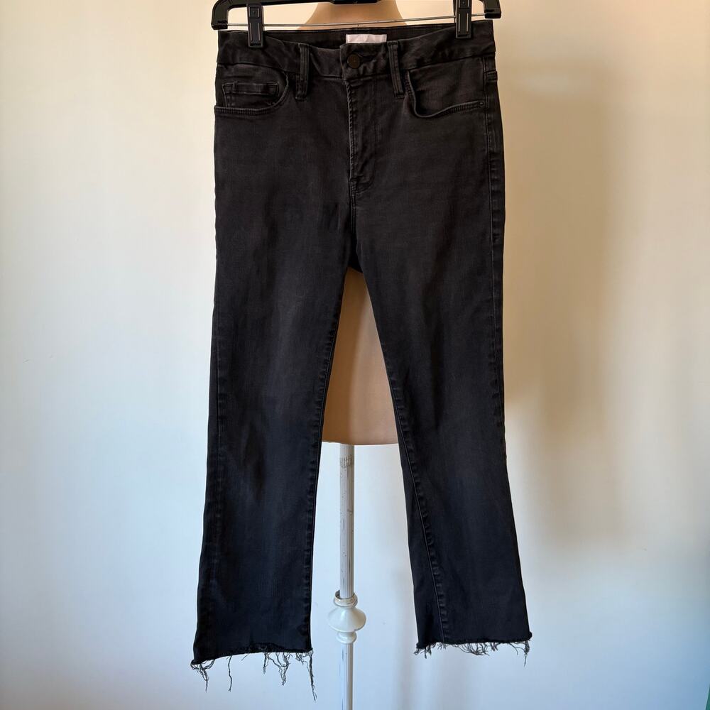FRAME Le Mini Boot Billups Black Gray Washed Denim Raw Hem Cropped Jeans EUC 27